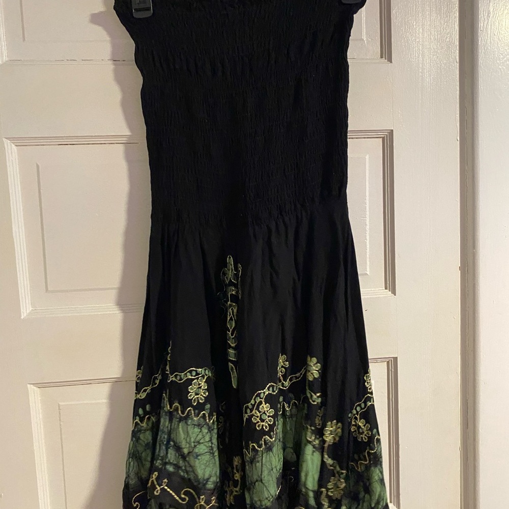 Black and Green Smocked A-line Sundress